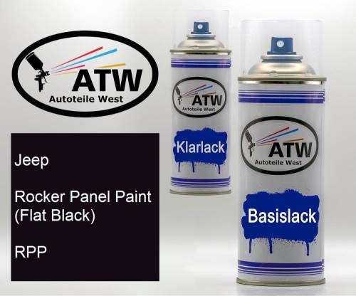 Jeep, Rocker Panel Paint (Flat Black), RPP: 400ml Sprühdose + 400ml Klarlack - Set, von ATW Autoteile West.